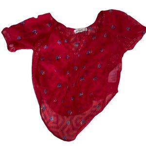 Sheer red with blue flower print Abercrombie kids top lightly loved size small